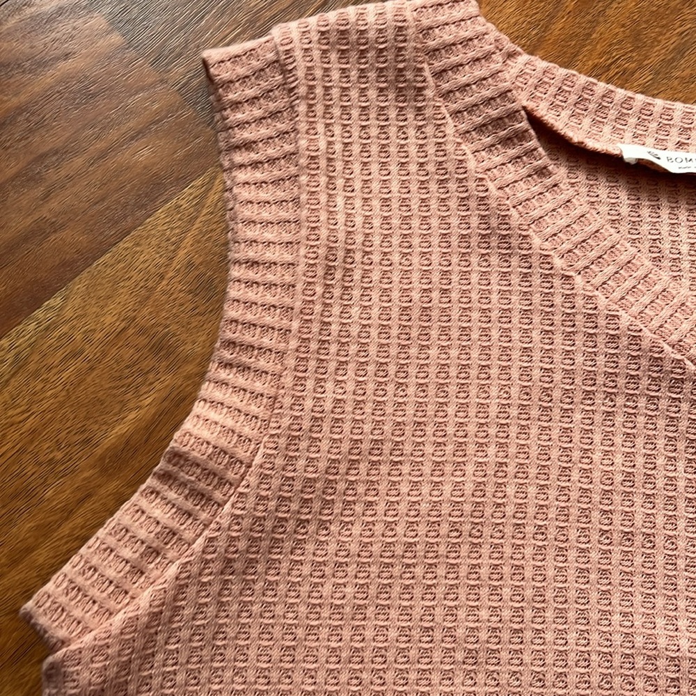 BNWOT Oversized Bombom waffle knit blush pink sleeveless V-neck - Picture 4 of 11